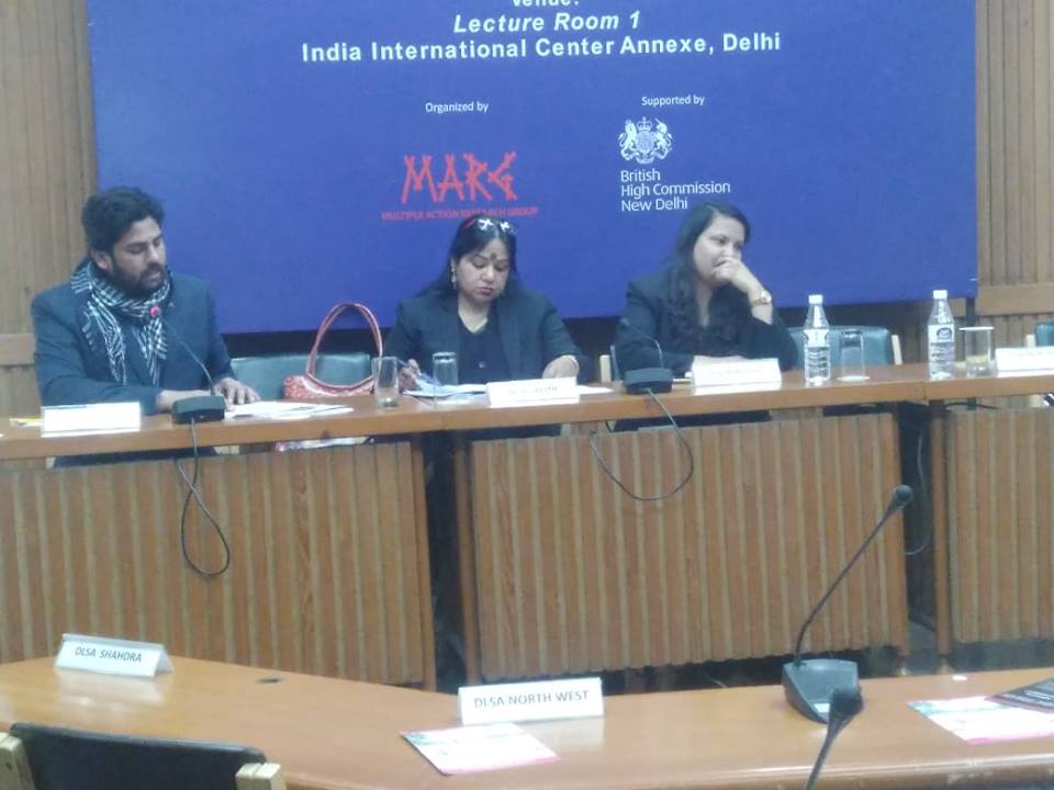 Left to Right Md. Noor Alam, Executive Director, MARG,  Ms Anurag Rita, Pannel Lawyer, South Delhi Legal Services Authority and Ms. Kirti Parmar, Pannel Lawyer, North East Delhi Legal Services Authority,